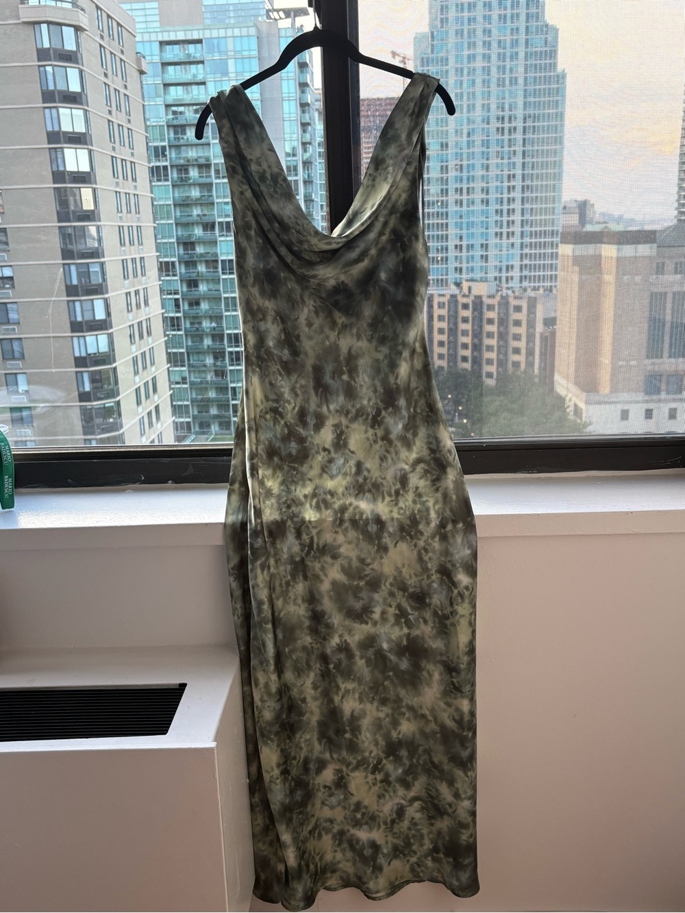 Zara Olive Tie-Dye Cowl Neck Midi Slip Dress